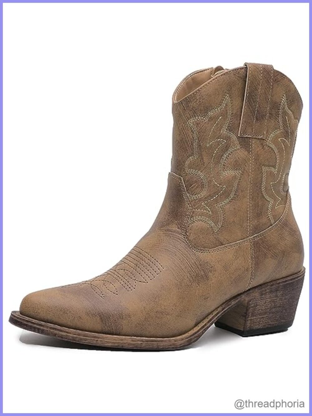 Western Cowboy Boots Faux Leather Pointed Toe Side Zipper Ankle Booties